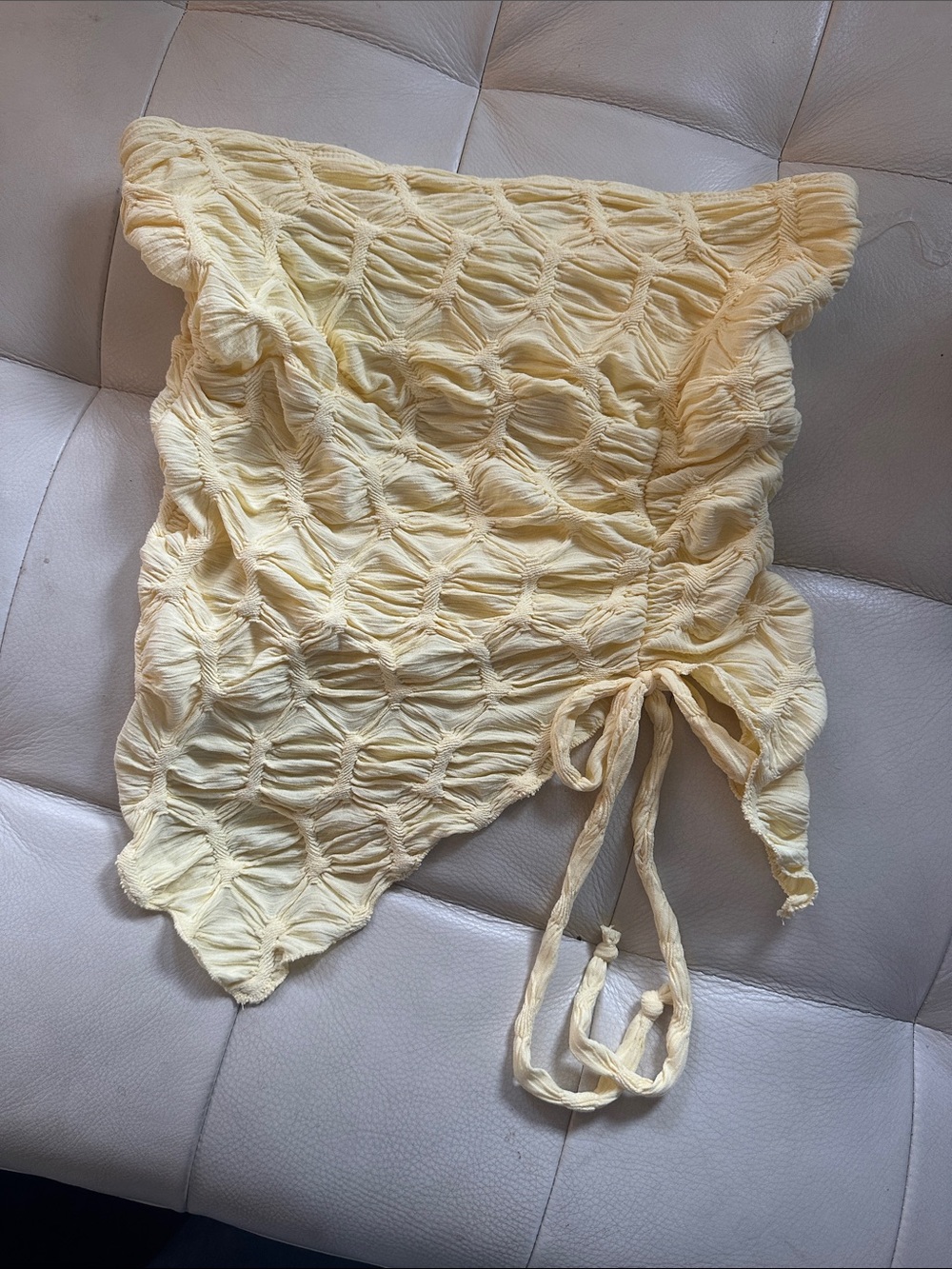 See You Monday Yellow Textured Smocked Crop Top with Side Tie